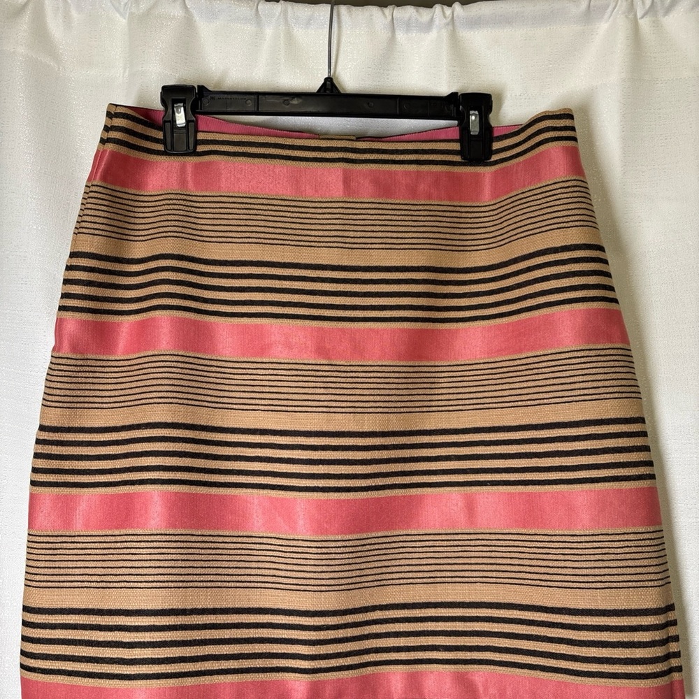 LOFT Pink and Tan Striped Mini Skirt. Size 12. NWT.